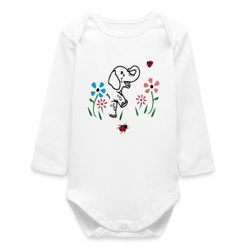 Elephant on a flower meadow - Baby Organic Long-Sleeved Bodysuit - white - Front