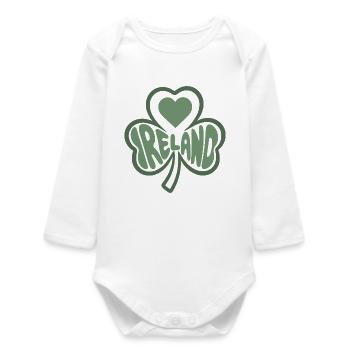 Irlande, Irlande Trèfle au cœur - Body bébé manches longues biologique - blanc - Devant