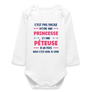 Princess and Pétueuse – daring humor - Baby Organic Long-Sleeved Bodysuit - white - Front