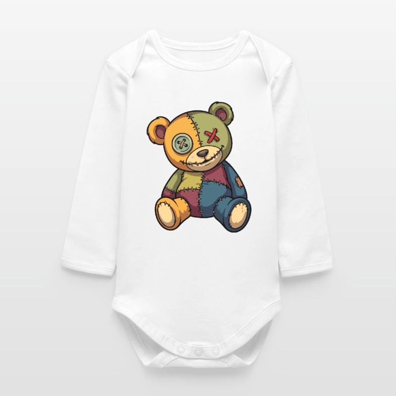 Patchwork Teddy Bear Unique Made of Patch Button Eye Baby Organic Long-Sleeved Bodysuit