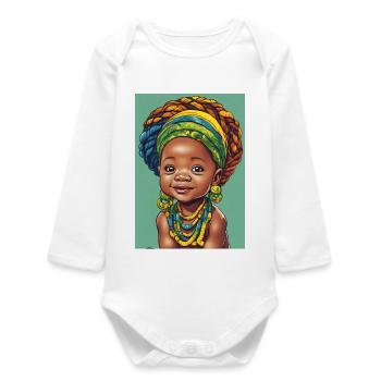 Bébé africain aux tissus colorés - Body bébé manches longues biologique - blanc - Devant