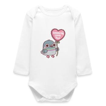 Süße Taube mit Herzballon Somebirdy liebt dich - Baby Organic Langarmbody - Weiß - Vorne