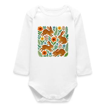 Lapins en fleurs à l’aquarelle - Body bébé manches longues biologique - blanc - Devant