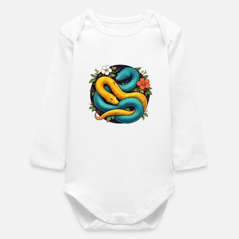 Deux serpents python dans l’anneau fleuri - Body bébé manches longues biologique - blanc