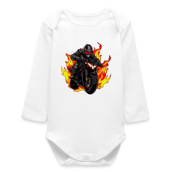 Motorcyclist with flames - Baby Organic Long-Sleeved Bodysuit - white - Front