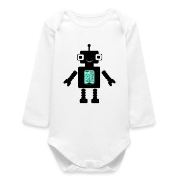 Roboter Comic - Baby Organic Langarmbody - Weiß - Vorne