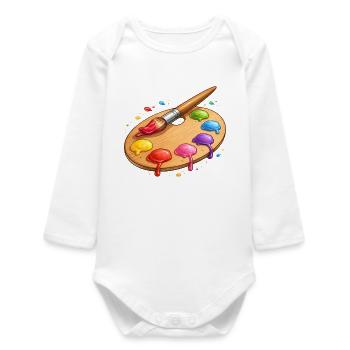 Color palette with brush illustration - Baby Organic Long-Sleeved Bodysuit - white - Front