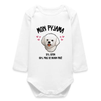 Pyjama Drôle Chien Bichon - Body bébé manches longues biologique - blanc - Devant