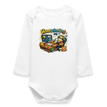 Homeschooling Sloth Gamer - Baby Organic Long-Sleeved Bodysuit - white - Front