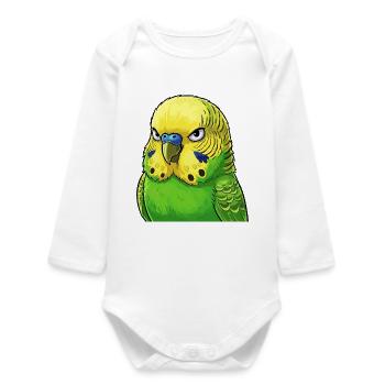 Vibrant Budgie Green Yellow - Baby Organic Long-Sleeved Bodysuit - white - Front