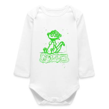 Neon Graffiti Dog in Green Stripes - Baby Organic Long-Sleeved Bodysuit - white - Front