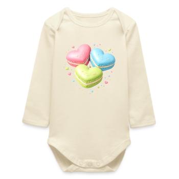 Macarons in Heart Shape Pastel Gift - Baby Organic Long-Sleeved Bodysuit - soft Ecru - Front