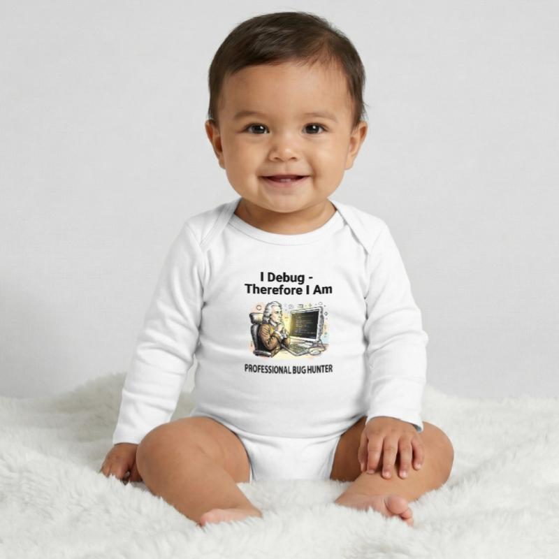 Retro Scholar at Coding Console - light background Baby Organic Long-Sleeved Bodysuit