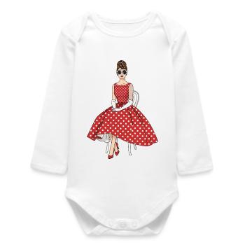 Vintage Polka Dot Dress Fifties - Baby Organic Long-Sleeved Bodysuit - white - Front