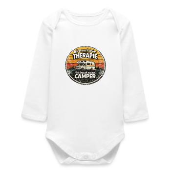 Therapie? Nein, mein Camper – Retro Sticker - Baby Organic Langarmbody - Weiß - Vorne
