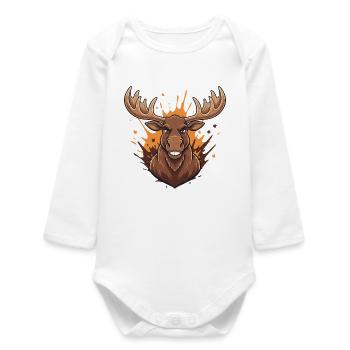 Waldhirsch Feuer-Splash - Baby Organic Langarmbody - Weiß - Vorne