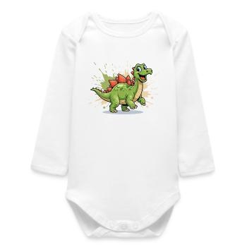 Cheerful Dino Stegosaurus Cartoon - Baby Organic Long-Sleeved Bodysuit - white - Front
