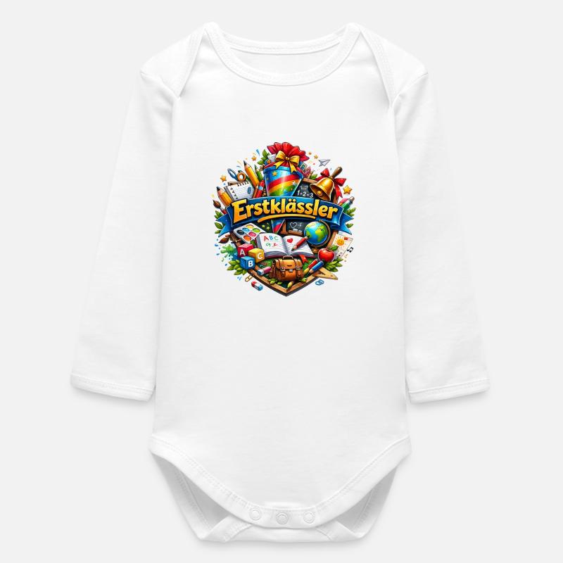 First Grade Learning World Logo - Baby Organic Long-Sleeved Bodysuit - white