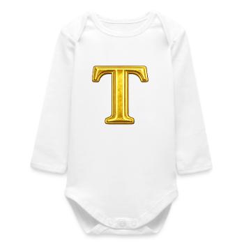 Goldenes T Motiv mit Glanz - Baby Organic Langarmbody - Weiß - Vorne