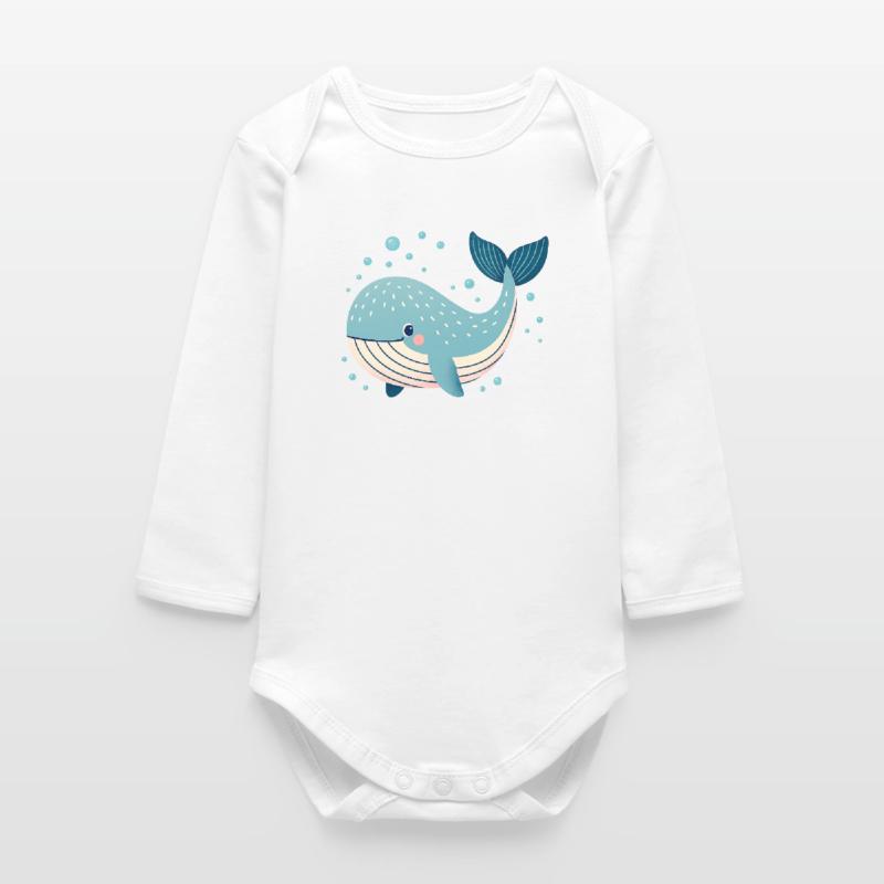Blue Whale with Bubbles Baby Organic Long-Sleeved Bodysuit