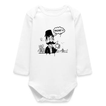 Moustachu au fez and Nazar Café - Baby Organic Long-Sleeved Bodysuit - white - Front