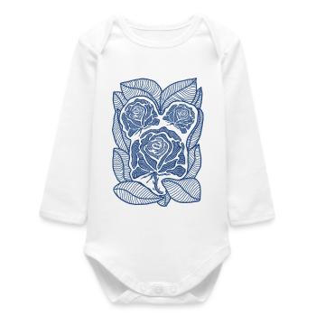 Blue Rose Filigree Bloom - Baby Organic Long-Sleeved Bodysuit - white - Front