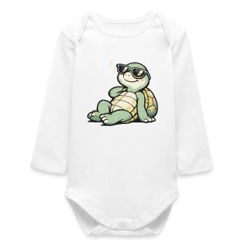 Turtle with sunglasses - Baby Organic Long-Sleeved Bodysuit - white - Front