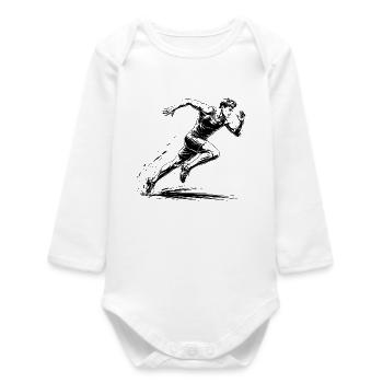 100m Sprinter Action Illustration - Baby Organic Long-Sleeved Bodysuit - white - Front