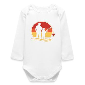Dad Fishing Silhouette Vintage Father's Day Shirt - Baby Organic Long-Sleeved Bodysuit - white - Front