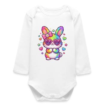Ostern Niedlicher Bunter Regenbogen Hase - Baby Organic Langarmbody - Weiß - Vorne