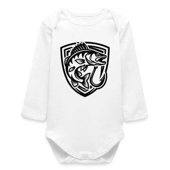 Blason de pêche au brochet - Body bébé manches longues biologique - blanc - Devant