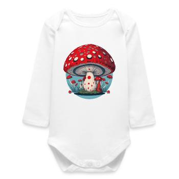 Champignon rouge - Champignon Porte-Sang - Champignon Porte-Chance - Body bébé manches longues biologique - blanc - Devant