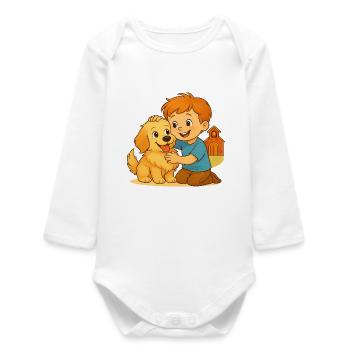 Fluffy and the Happy friend - Emotional Bond - Baby Organic Long-Sleeved Bodysuit - white - Front