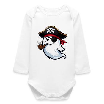 Ghost Pirate with Pipe - Baby Organic Long-Sleeved Bodysuit - white - Front