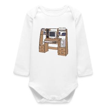 Retro-Computerschreibtisch-Setup 90er 2000er Nostalgie - Baby Organic Langarmbody - Weiß - Vorne
