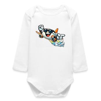 Avion joyeux avec des lunettes de soleil - Body bébé manches longues biologique - blanc - Devant
