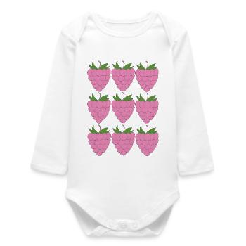 Motif de grille framboise - Body bébé manches longues biologique - blanc - Devant