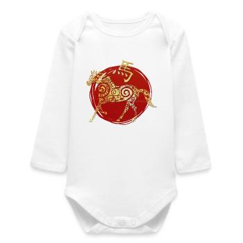 Horse Chinese Zodiac Horoscope - Baby Organic Long-Sleeved Bodysuit - white - Front