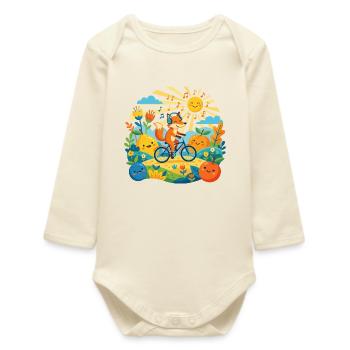 Fuchs auf Fahrrad sonniger Obstgarten für Kinder - Baby Organic Langarmbody - Natur - Vorne