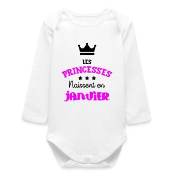 Princesse née en Janvier Joli Cadeau Anniversaire - Body bébé manches longues biologique - blanc - Devant