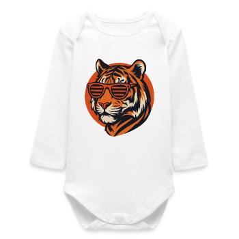 Tiger with retro sunglasses - Baby Organic Long-Sleeved Bodysuit - white - Front