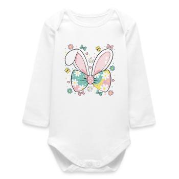 Mignonnes oreilles de lapin de Pâques avec fille à l’arc - Body bébé manches longues biologique - blanc - Devant