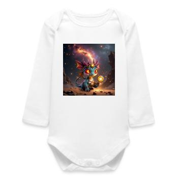 Luminous Steampunk Dragon with Gears - Baby Organic Long-Sleeved Bodysuit - white - Front