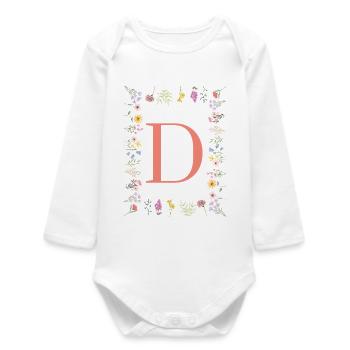 Floral initials "D", letters monogram - Baby Organic Long-Sleeved Bodysuit - white - Front