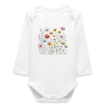 Wildflowers Flowers Flowers Natural Botanical Garden - Baby Organic Long-Sleeved Bodysuit - white - Front