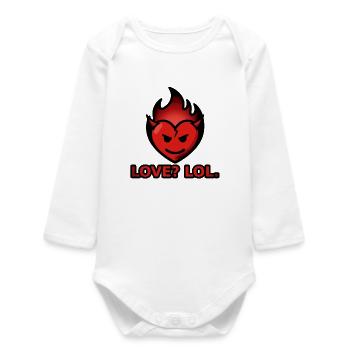 Love Lol – Flaming Heart with Horns - Baby Organic Long-Sleeved Bodysuit - white - Front