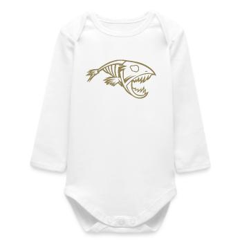 Minimalist Piranha Silhouette Angler Fish - Baby Organic Long-Sleeved Bodysuit - white - Front