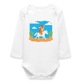 Cat Cowboy in Desert Ride - Baby Organic Long-Sleeved Bodysuit - white - Front