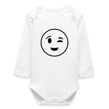 Happy face closing one eye - Baby Organic Long-Sleeved Bodysuit - white - Front