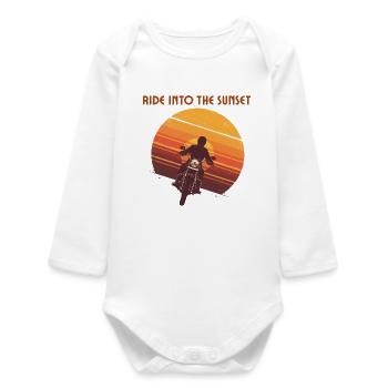Motorcyclist in sunset - Baby Organic Long-Sleeved Bodysuit - white - Front